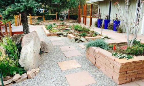 Boulder landscape architecture stone and leaf