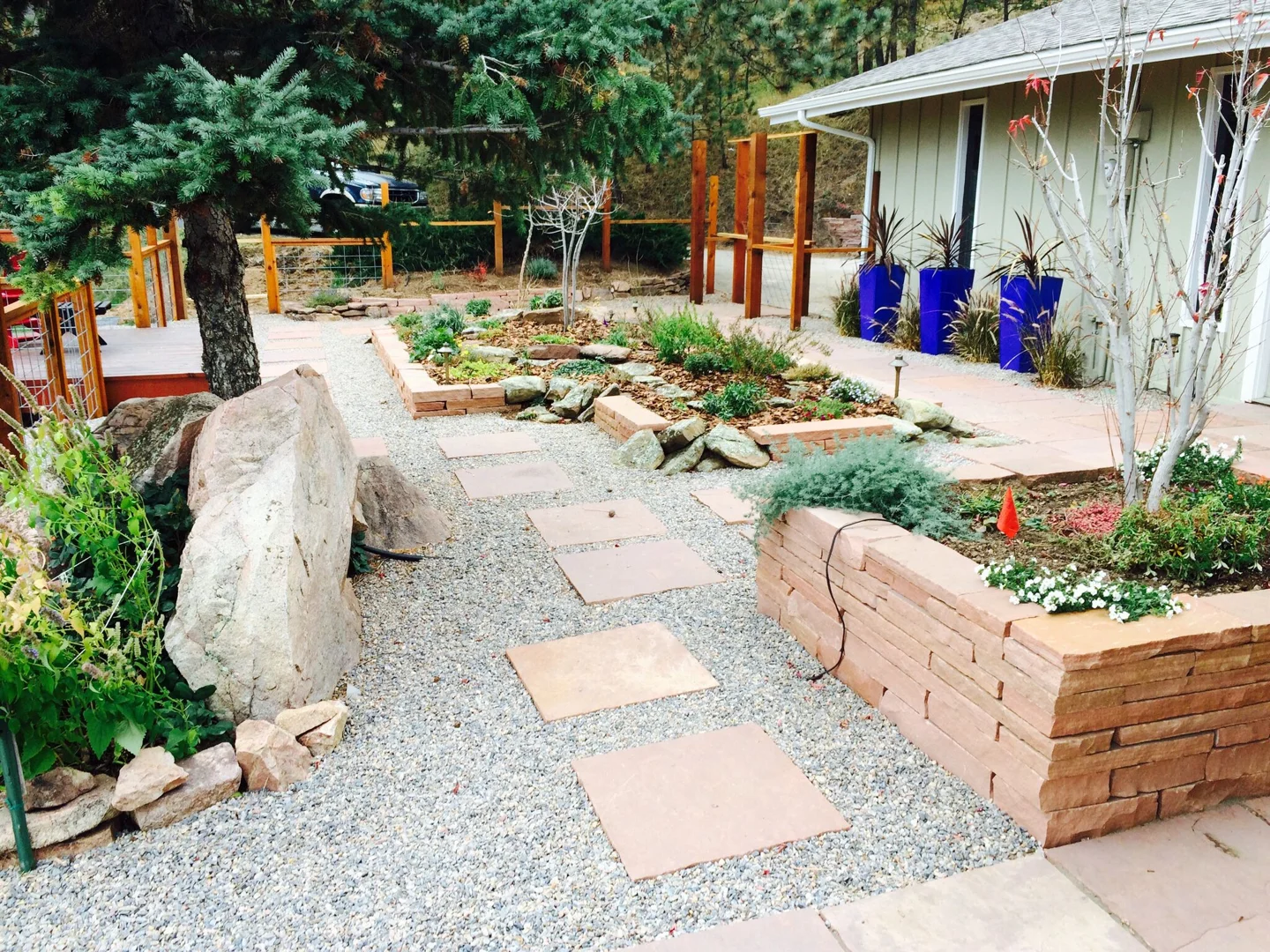 Boulder landscape architecture stone and leaf